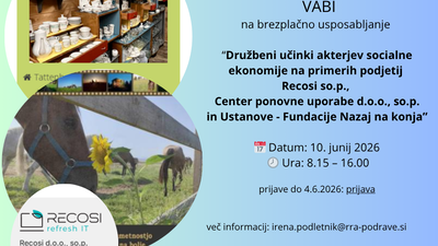SPOT usposabljanje: »Družbeni učinki akterjev socialne ekonomije na primerih podjetij Recosi so.p., Center ponovne uporabe d.o.o., so.p. in Ustanove – Fundacije Nazaj na konja«